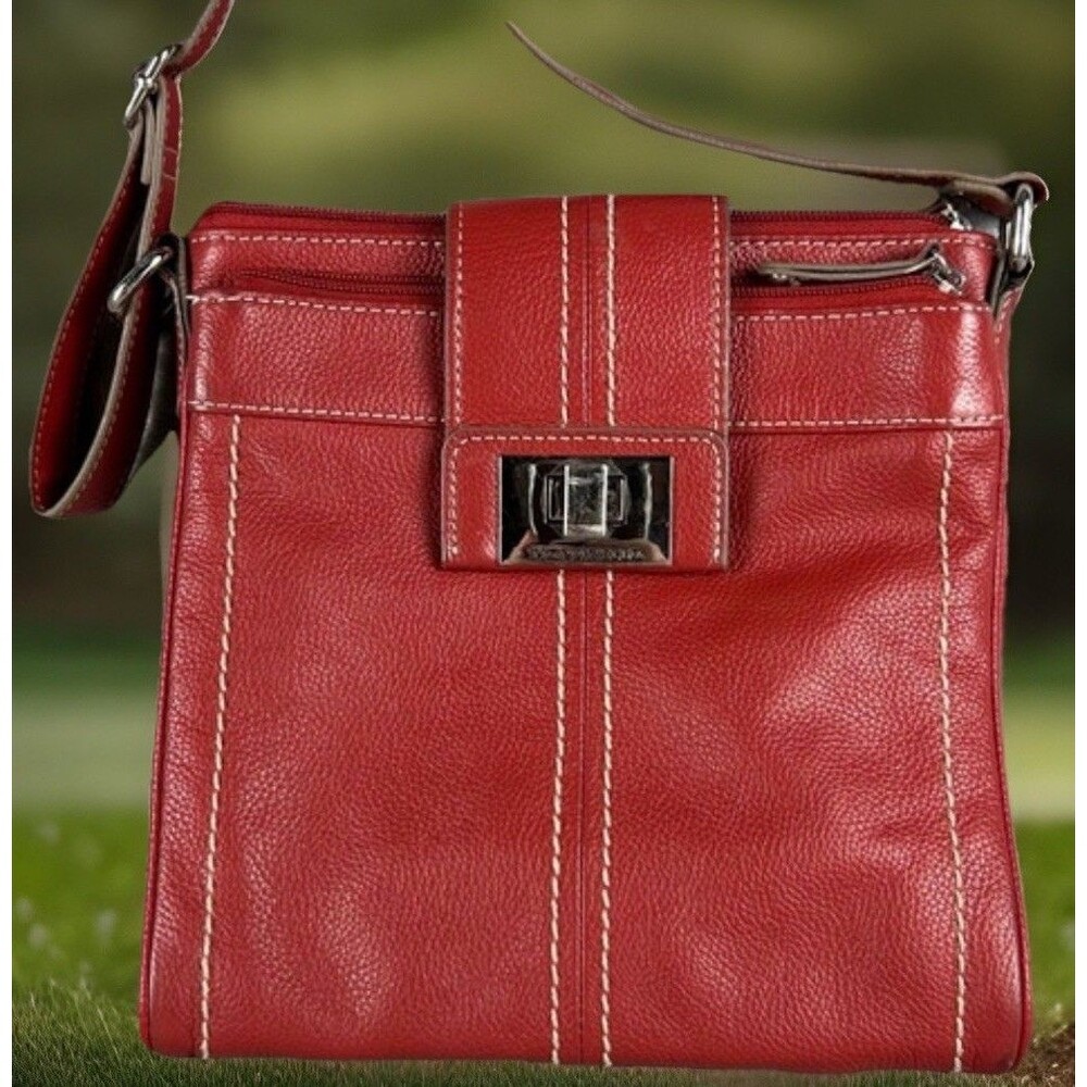 TIGNANELLO Y2K VTG Heritage Purse Red Pebbled Leather Crossbody Organizer